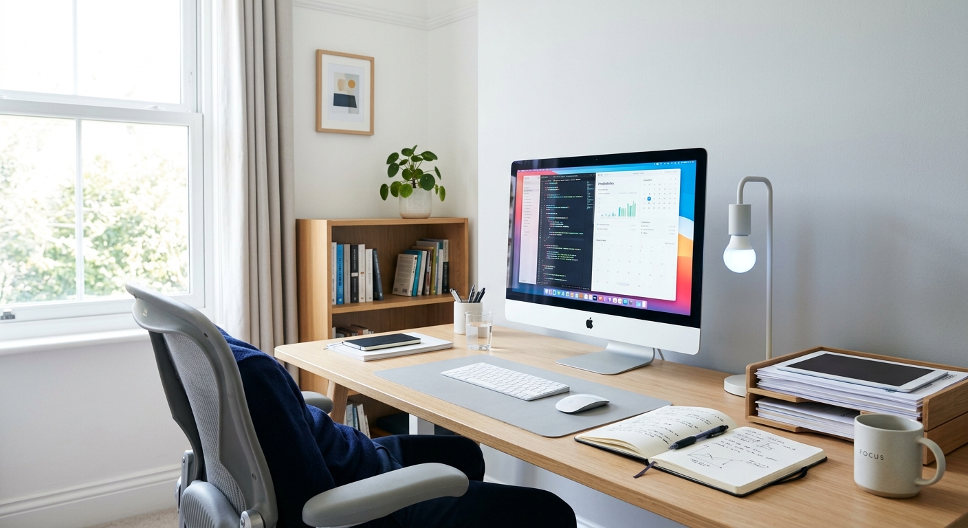 Luz fría o neutra para concentración en el estudio.