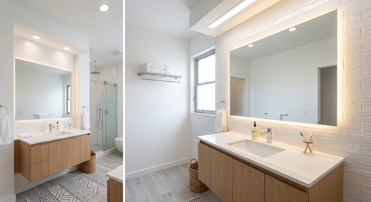 Claridad y limpieza con luz neutra en el baño.