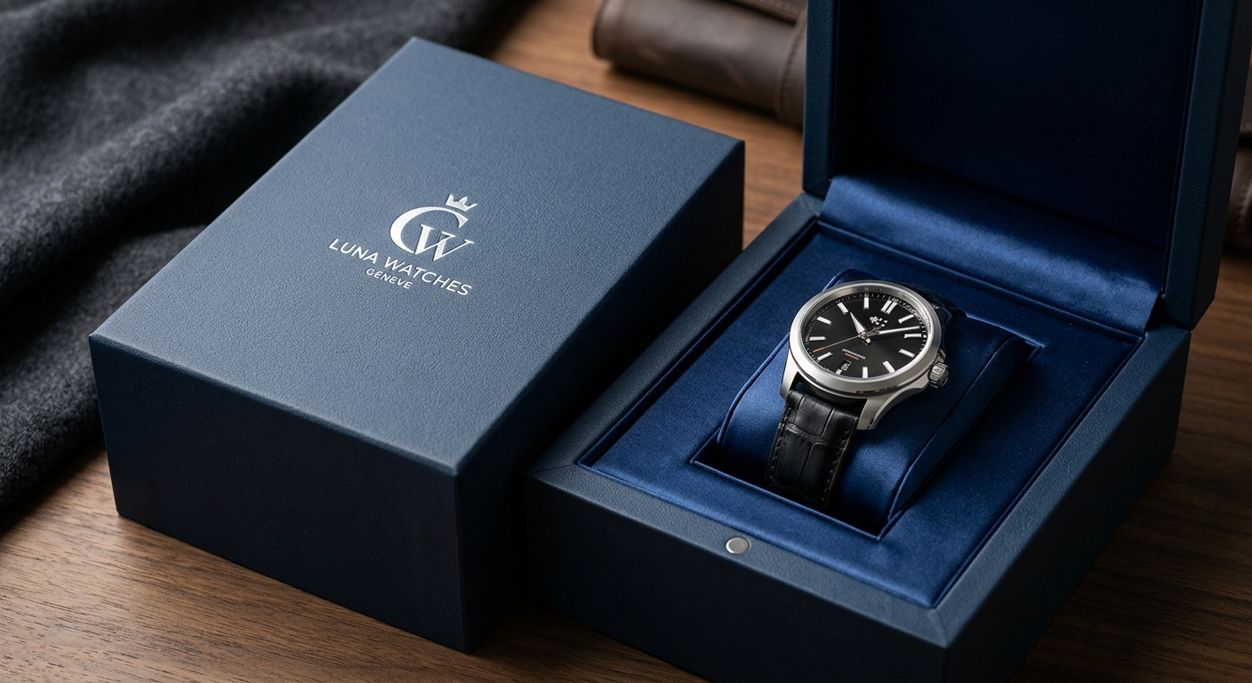 Elegancia en cada detalle: packaging para un reloj de lujo.