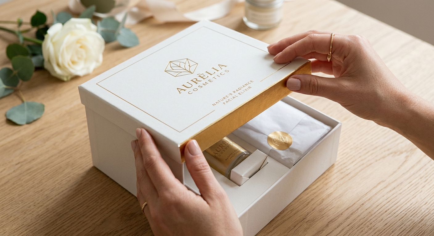 El ritual de abrir un cosmético premium: pura delicadeza.