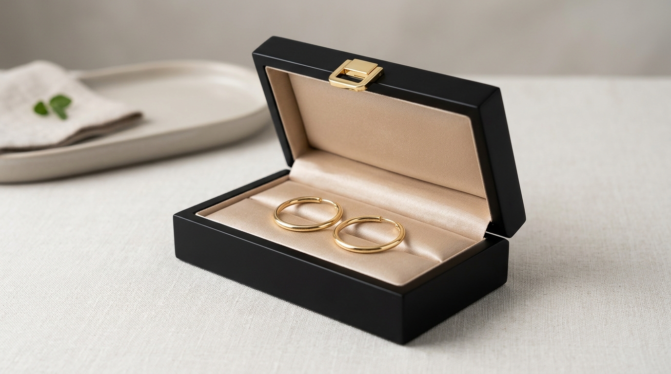 Caja rectangular para aros de oro.