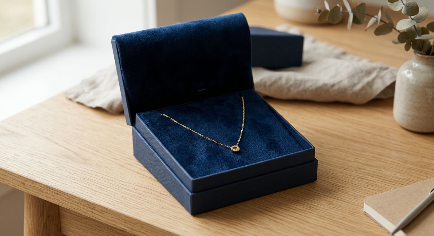 Combinación elegante: Cartón forrado y terciopelo para un unboxing único.