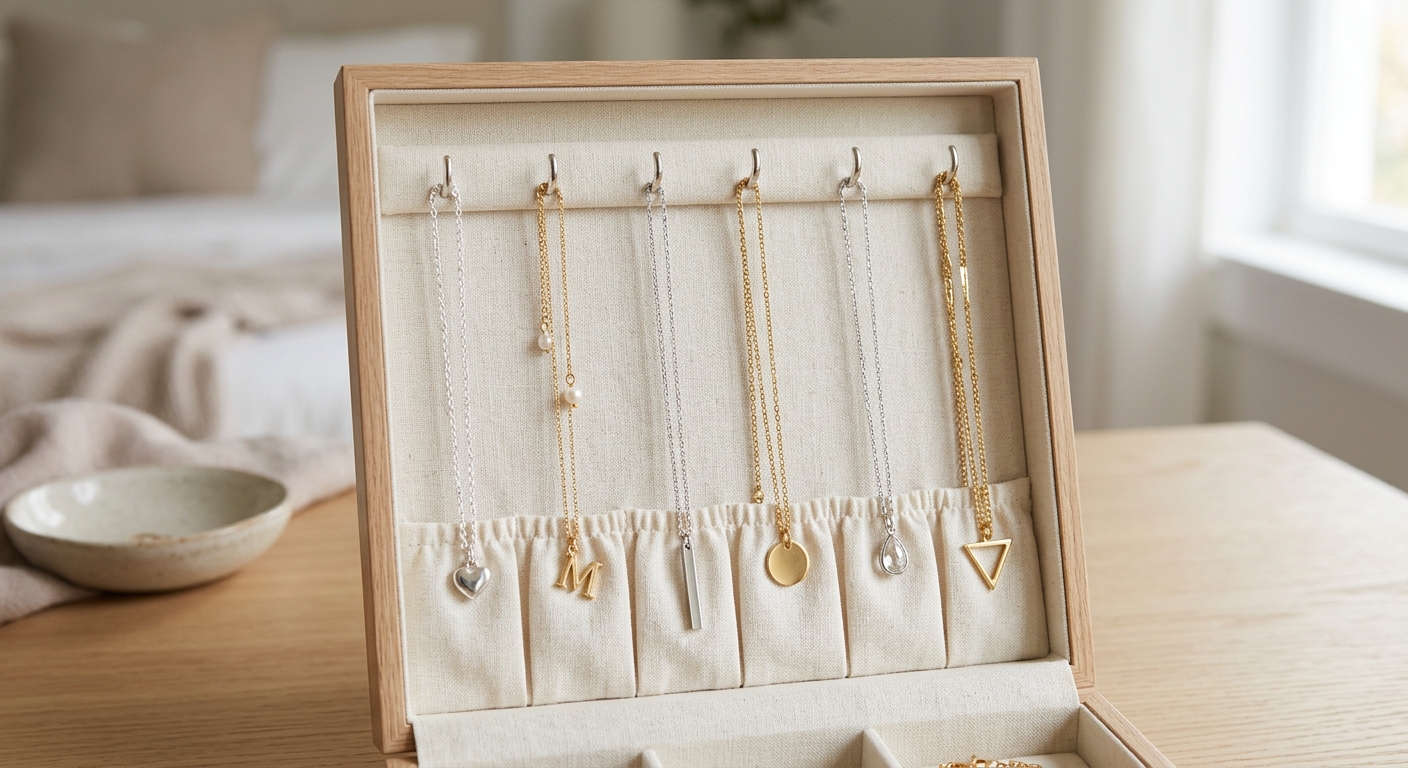 Ganchos y bolsillos: la clave para collares sin enredos.